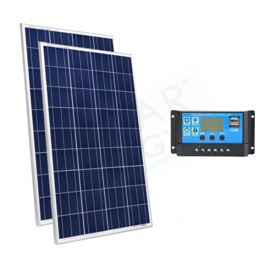 KIT SOLARE BASE 200W 24V – MODULO FOTOVOLTAICO 100W E REGOLATORE 10A PWM CON PRESA USB