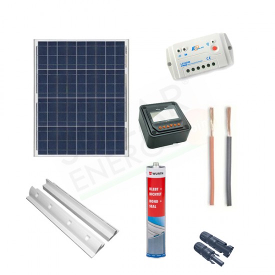 KIT SOLARE CAMPER PLUS 80W 12V – MODULO 80W / REGOLATORE 10A PWM / ACCESSORI FISSAGGIO