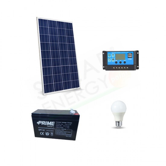 KIT SOLARE ILLUMINAZIONE 10W 12V PER INTERNI 1 LAMPADA LED - AUTONOMIA 1 ORA