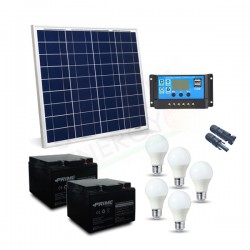 KIT SOLARE ILLUMINAZIONE 50W 12V PER INTERNI 5 LAMPADE LED - AUTONOMIA 5 ORE