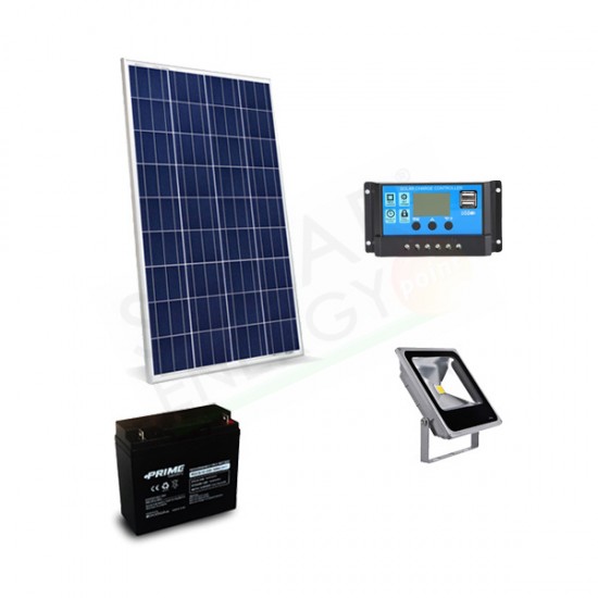 KIT SOLARE ILLUMINAZIONE 80W 12V PER ESTERNI 1 FARETTO LED - AUTONOMIA 9 ORE