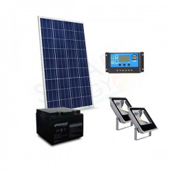 KIT SOLARE ILLUMINAZIONE 30W 12V PER ESTERNI 2 FARETTI LED - AUTONOMIA 5 ORE