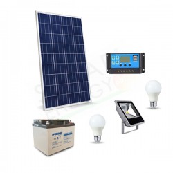 KIT SOLARE ILLUMINAZIONE 30W 12V PER ESTERNO 1 FARETTO LED E 2 LAMPADA LED - AUTONOMIA 5 ORE