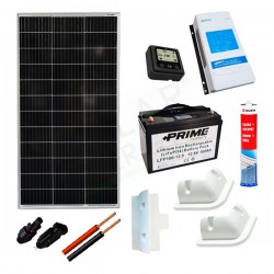 KIT SOLARE CAMPER PLUS 100W 12V – MODULO 100W / REGOLATORE 10A MPPT / BATTERIA 100AH / ACCESSORI FISSAGGIO 